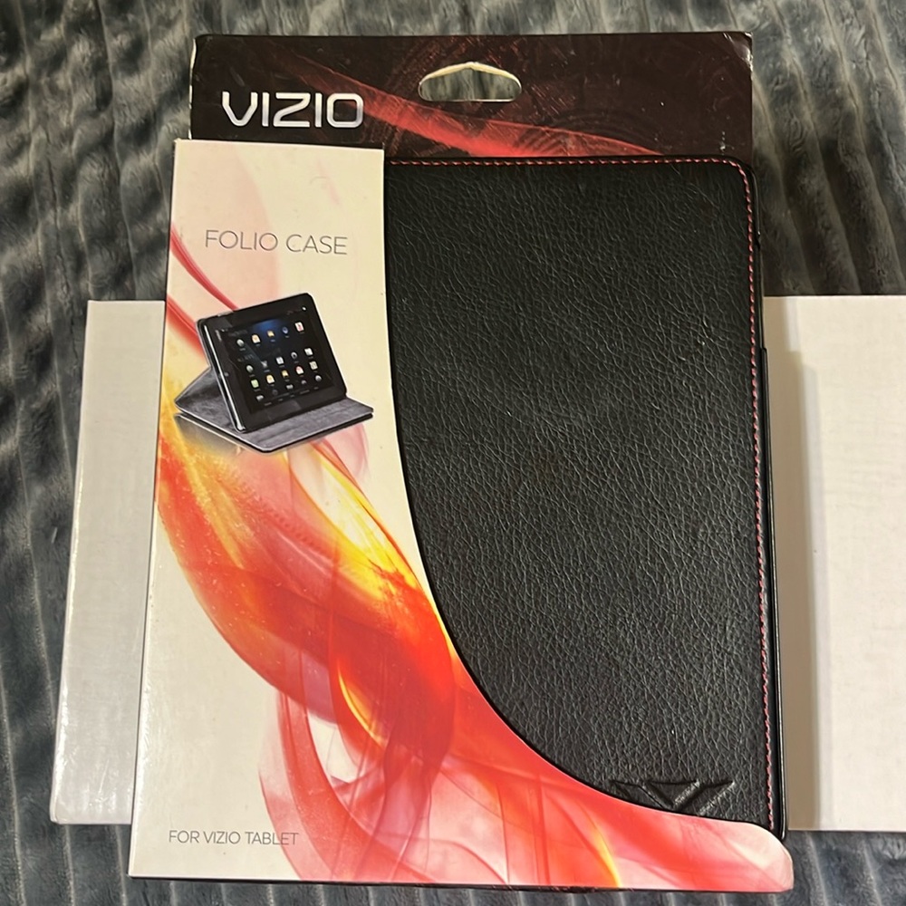 VIZIO 8” Folio Case Vizio Tablet Only Black Leather w Red Stitching never used